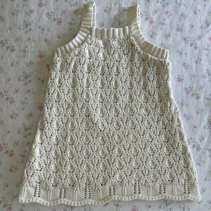Cat & Jack Cream Knit/Crocheted Sleeveless Dress 18M